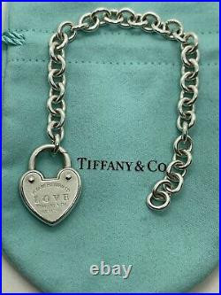 Tiffany sterling silver rolo chain bracelet Return LOVE heart padlock charm lock