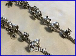 Tons Authentic Pandora 2 Barrel Bracelet Charms 30 Beads Pave Dangle 925 14k ALE