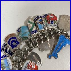 Travel Shield Silver Enamelled Charm Bracelet Hallmarked 925 40+ Charms