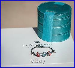 Trollbeads Bracelet Complete With Glass Uniques Retired Lock And Silver Charm