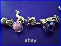 Trollbeads Charm Bracelet with 15 Rare retired Charms. 925 Silver Hallmarked