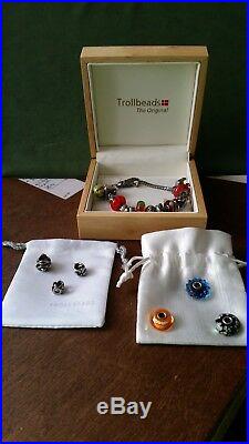 Trollbeads Silver 925 Bracelet with 12 charms and 6 loose spares in ORIGINAL BOX