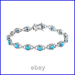 Turquoise Tennis Bracelet in Platinum Over Silver Size 8 Inches Wt. 11.5 Gms