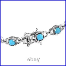 Turquoise Tennis Bracelet in Platinum Over Silver Size 8 Inches Wt. 11.5 Gms