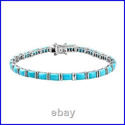 Turquoise Tennis Bracelet in Platinum Plated Silver Size 7 Metal Wt. 10.3 Grams