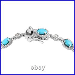 Turquoise and White Zircon Tennis Bracelet Silver Size 8 Inches Wt. 11.48 Grams