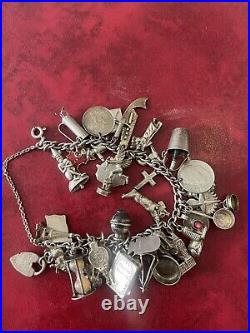UK Vintage Silver Bracelet With Charm Chain