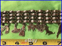 Unique Vintage Taxco Mexican Silver Bracelet with 11 Silver and Abalone Charms