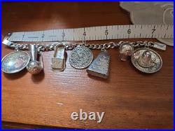 Unusual Vintage Mexican 925 Sterling Silver Charm Bracelet and 7 Charms