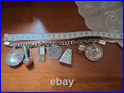 Unusual Vintage Mexican 925 Sterling Silver Charm Bracelet and 7 Charms