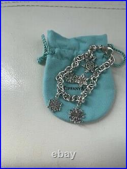 VERY RARE Tiffany & Co Christmas Silver 5 Snowflake Snowflakes Charm 7 Bracelet