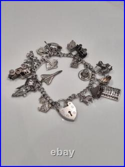 VINTAGE 1960s SILVER CHAIN LINK CHARM BRACELET RARE SILVER CHARMS WEIGHS 54g