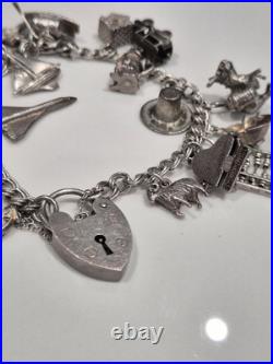 VINTAGE 1960s SILVER CHAIN LINK CHARM BRACELET RARE SILVER CHARMS WEIGHS 54g