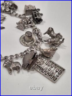 VINTAGE 1960s SILVER CHAIN LINK CHARM BRACELET RARE SILVER CHARMS WEIGHS 54g