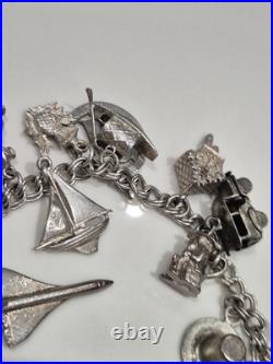 VINTAGE 1960s SILVER CHAIN LINK CHARM BRACELET RARE SILVER CHARMS WEIGHS 54g