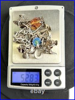 VINTAGE 1975 STERLING SILVER 3D CHARM BRACELET AND CHARMS with HEART CLASP VINTAGE 1975 STERLING SILVER 3D CHARM BRACELET AND CHARMS with HEART CLASP