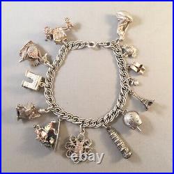 VINTAGE. 925 Sterling Silver EUROPE TRAVELS CHARM BRACELET 7 Paris London VB109