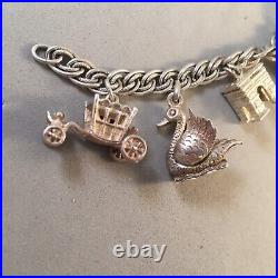 VINTAGE. 925 Sterling Silver EUROPE TRAVELS CHARM BRACELET 7 Paris London VB109