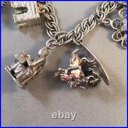 VINTAGE. 925 Sterling Silver EUROPE TRAVELS CHARM BRACELET 7 Paris London VB109