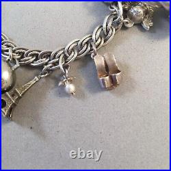 VINTAGE. 925 Sterling Silver EUROPE TRAVELS CHARM BRACELET 7 Paris London VB109