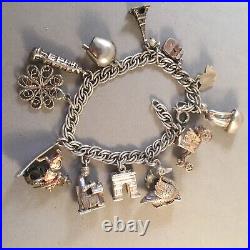 VINTAGE. 925 Sterling Silver EUROPE TRAVELS CHARM BRACELET 7 Paris London VB109