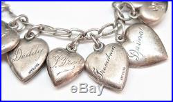 VINTAGE ENAMELED STERLING SILVER PUFFY HEART 19-CHARM BRACELET, 6, 29.8 grams