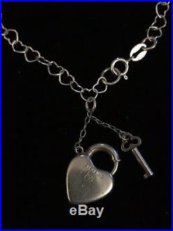 VINTAGE PUFFY HEART Sterling Silver Enamel Charm Bracelet Lock/key Walter Lampl