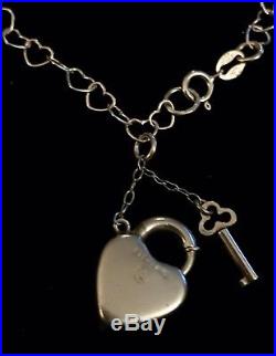 VINTAGE PUFFY HEART Sterling Silver Enamel Charm Bracelet Lock/key Walter Lampl