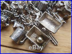 VINTAGE SILVER CHARM BRACELET WITH 36 CHARMS 110g