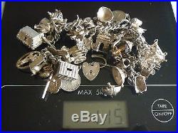 VINTAGE SILVER CHARM BRACELET WITH 36 CHARMS 110g