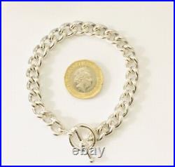 VINTAGE Sterling Silver 925 Round Curb Heavyweight T Bar Charm Bracelet 39g