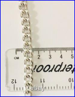 VINTAGE Sterling Silver 925 Round Curb Heavyweight T Bar Charm Bracelet 39g