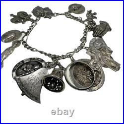 VINTAGE Sterling Silver Charm Bracelet 15 Charms Germany Religious Theme 59.3g VINTAGE Sterling Silver Charm Bracelet 15 Charms Germany Religious Theme 59.3g