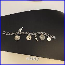 VNT 925 Sterling DBL LINK CHARM BRACELET -7 CHARMS Jack Benny Charm 7.5IN