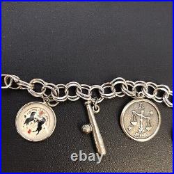 VNT 925 Sterling DBL LINK CHARM BRACELET -7 CHARMS Jack Benny Charm 7.5IN