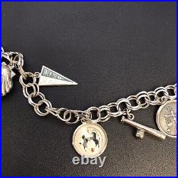 VNT 925 Sterling DBL LINK CHARM BRACELET -7 CHARMS Jack Benny Charm 7.5IN