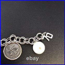 VNT 925 Sterling DBL LINK CHARM BRACELET -7 CHARMS Jack Benny Charm 7.5IN