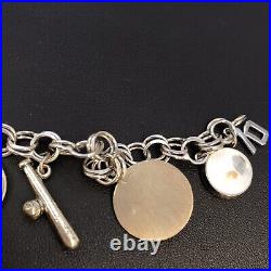 VNT 925 Sterling DBL LINK CHARM BRACELET -7 CHARMS Jack Benny Charm 7.5IN