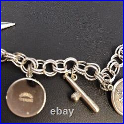 VNT 925 Sterling DBL LINK CHARM BRACELET -7 CHARMS Jack Benny Charm 7.5IN