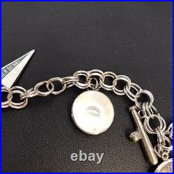 VNT 925 Sterling DBL LINK CHARM BRACELET -7 CHARMS Jack Benny Charm 7.5IN