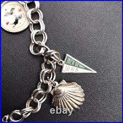 VNT 925 Sterling DBL LINK CHARM BRACELET -7 CHARMS Jack Benny Charm 7.5IN