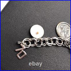 VNT 925 Sterling DBL LINK CHARM BRACELET -7 CHARMS Jack Benny Charm 7.5IN