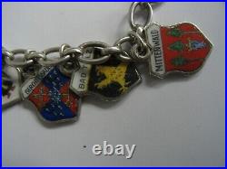 VTG 14 CHARM BRACELET WORLD TRAVELER'S SHIELDS ENAMEL & 835 SILVER 20g