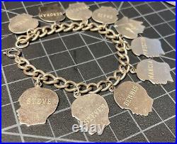 VTG Set 10 Sterling Silver Charm Bracelet Boy Girl Head Silhouette Names 7