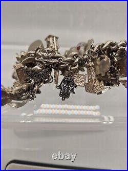 VTG Sterling Silver Charm Bracelet, sterling Approx 52 charms Including Disney