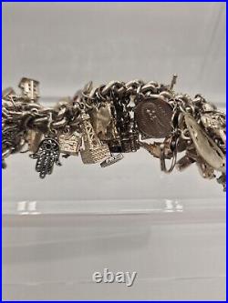 VTG Sterling Silver Charm Bracelet, sterling Approx 52 charms Including Disney