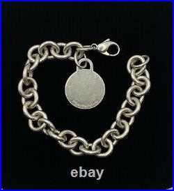 VTG Tiffany & Co. Sterling Silver Round Tag Charm Chain Bracelet Authentic 33.3g