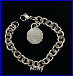 VTG Tiffany & Co. Sterling Silver Round Tag Charm Chain Bracelet Authentic 33.3g