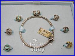 Very Rare Chamilia Peace On Earth Sterling Silver Bracelet Set With Charms -bo