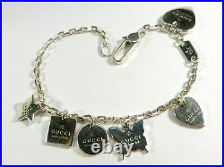Very Rare Genuine Gucci Delicate Silver Charm Bracelet & 6 Charms Pouch & Box